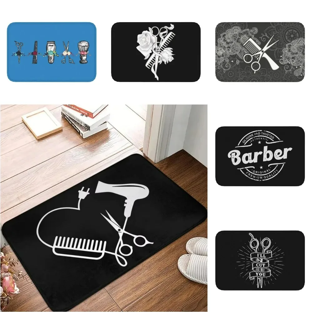 

Scissors Comb Welcome Rug Hairdresser Salon Barber Shop Doormat Durable Washable Entrance Carpet Shop Decor Lounge Rugs Gifts