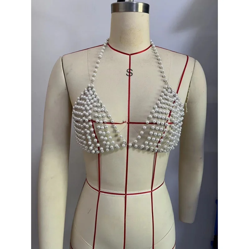 Perlen-Bodykette für Damen, handgefertigtes, perlenbesetztes, hohles Crop-Top, Body-Accessoire für Fotoshootings, Hochzeiten, Clubwear, Dropshipping – Detail 3