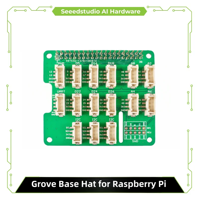 Grove Base Hat for Raspberry Pi - 24-Pin GPIO maintain, Grove interface for 3× I2C, 1× UART, 6× Digital, 4× Analog, SWD Debug