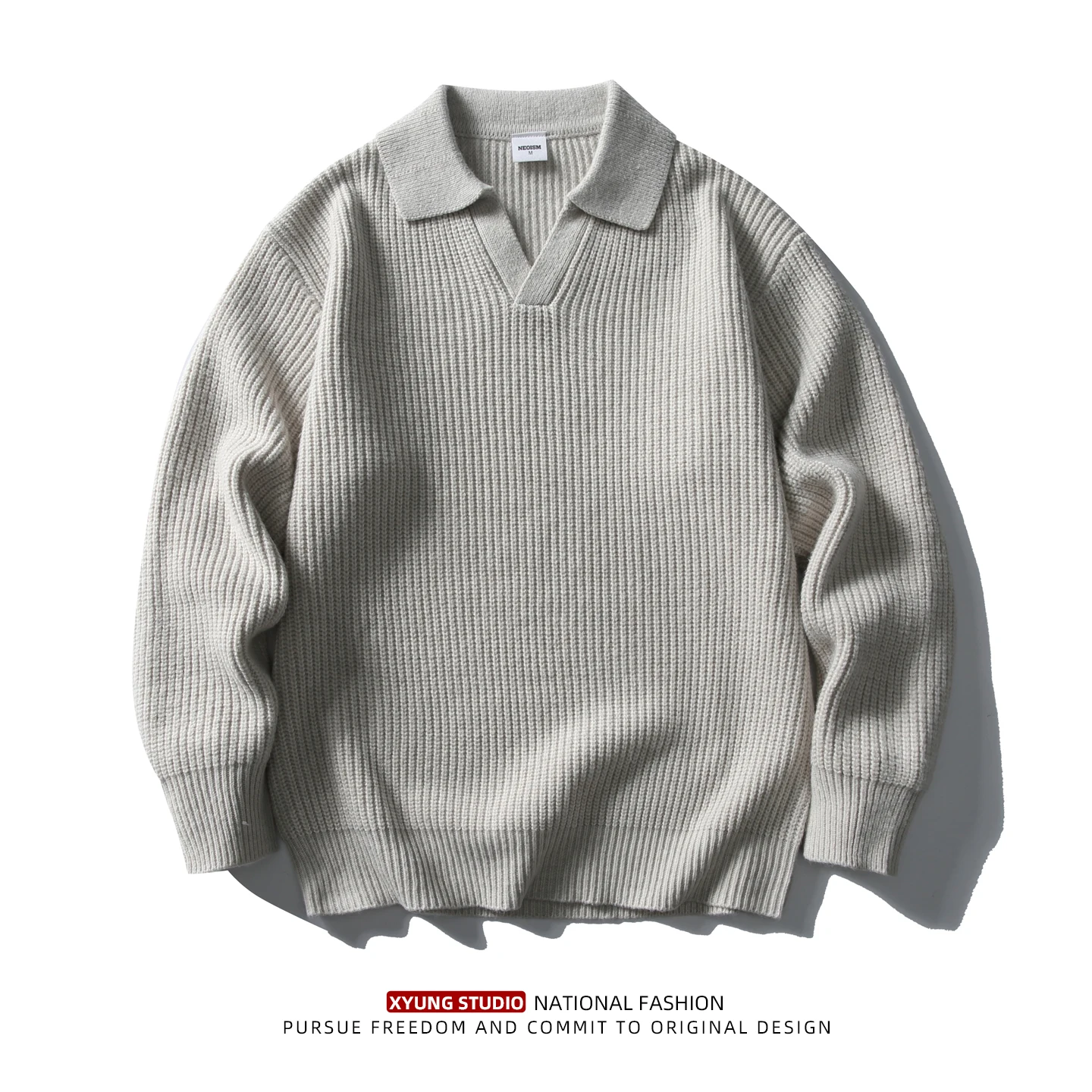 

Новая осенне-зимняя мужская вязаная кофта с воротником, повседневная, модная, универсальная, однотонная, базовая, трикотажная, футболка-майка