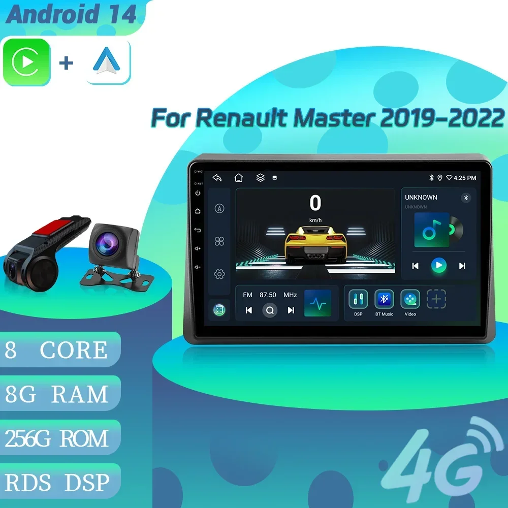 Android 14 For Renault Master 2019-2022 Car Radio Multimedia Navigation Wireless Carplay WIFI Stereo System 4G GPS Touch Screen