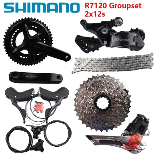 Imagen 1 del producto Shimano-freno de disco hidráulico para bicicleta de carretera, Grupo mecánico, desviador delantero y trasero, 105 R7120, 2x12s