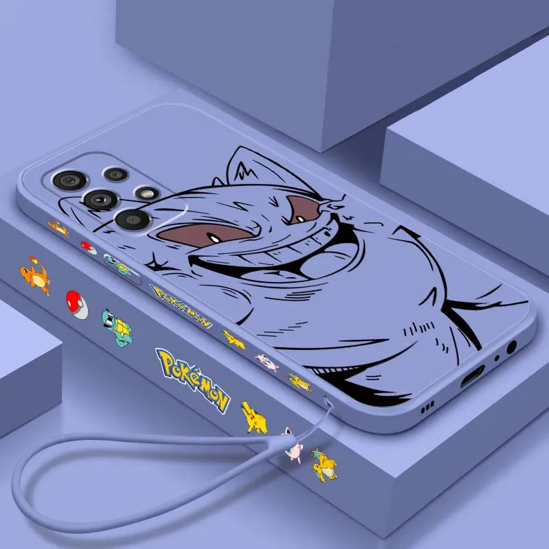 P-Pokemons G-Gengars Art For Samsung 20 10 A72 A71 A56 A55 A54 A53 A52 A51 A42 A41 A36 A35 A34 Liquid Left Rope Phone Case