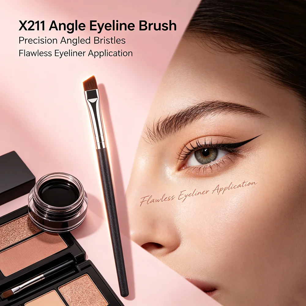 X211 Angle Eyeliner Brush Ultra-thin Thin Eyeliner Brush Black Solid Wood Handle Precision Detail Makeup Tool for Beginners