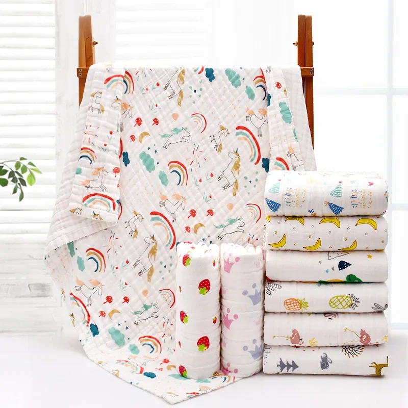 

Cotton Class A Gauze Bath Towel Six Layers of Yarn, Newborn Baby Absorbent Blanket, Soft Print Baby Bath Towel