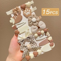 15Pcs Women's Model, Milky Coffee Color, Fashionable and Cute, Cartoon Hair Clips with Various Shapes, Suitable for Daily Use