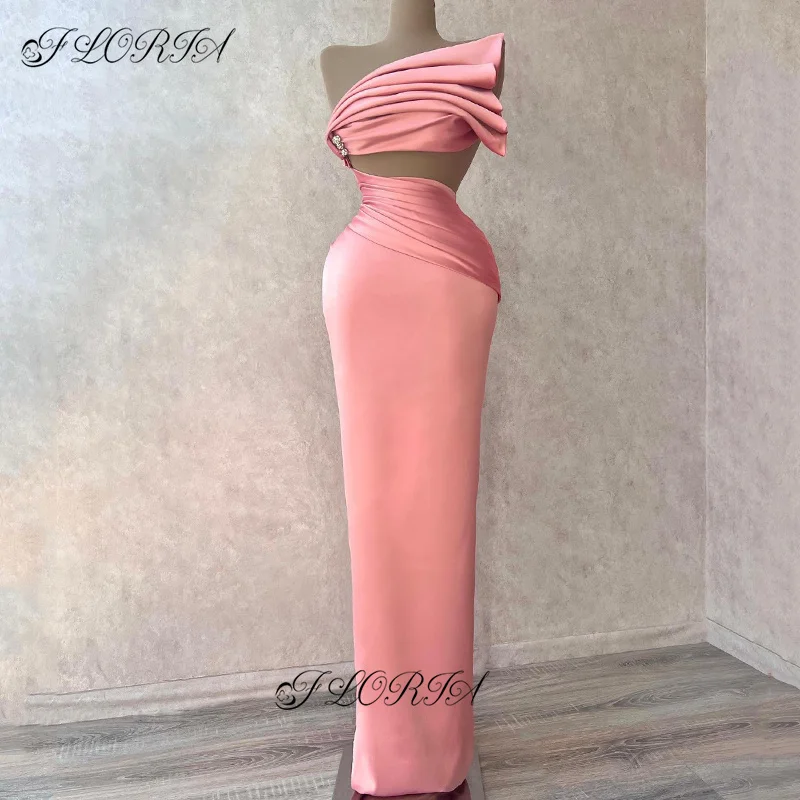 

Elegant Pink Satin Party Dressses فساتين مناسبة رسمية Simple Ruched Mermaid Prom Dress Custom Made vestidos de ocasión formales