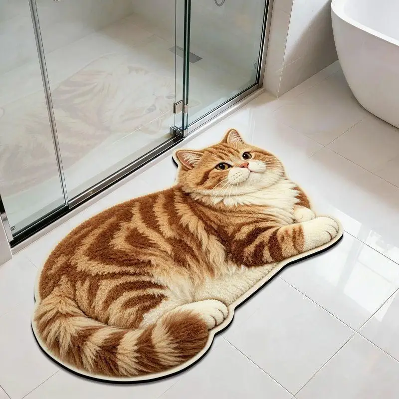 Diatomite Bath Mat 3D Cute Cat Design Super Absorbent Quick Dry Non Slip Bathroom Floor Mat Gift For Cat Lovers