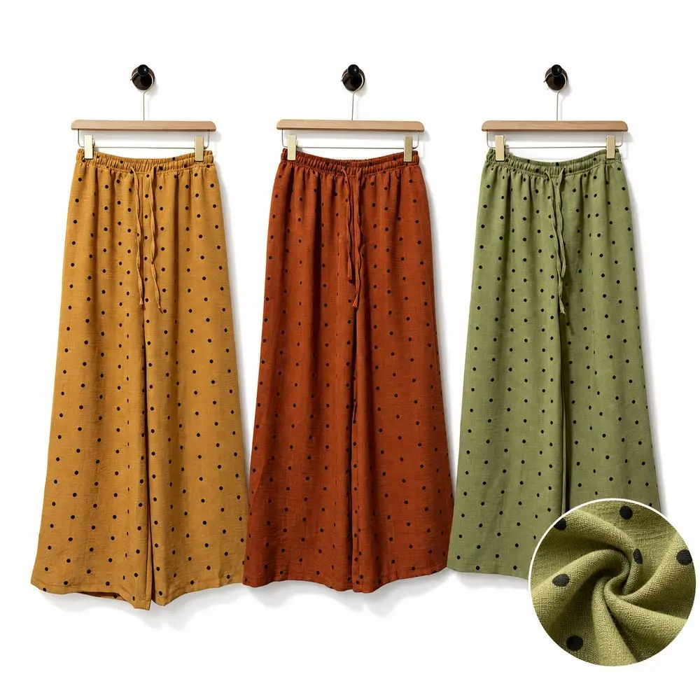 Fashion Polka Dot Pattern Wide-Leg Pants Lightweight High Waisted High Waist Pants Breathable Long Trousers