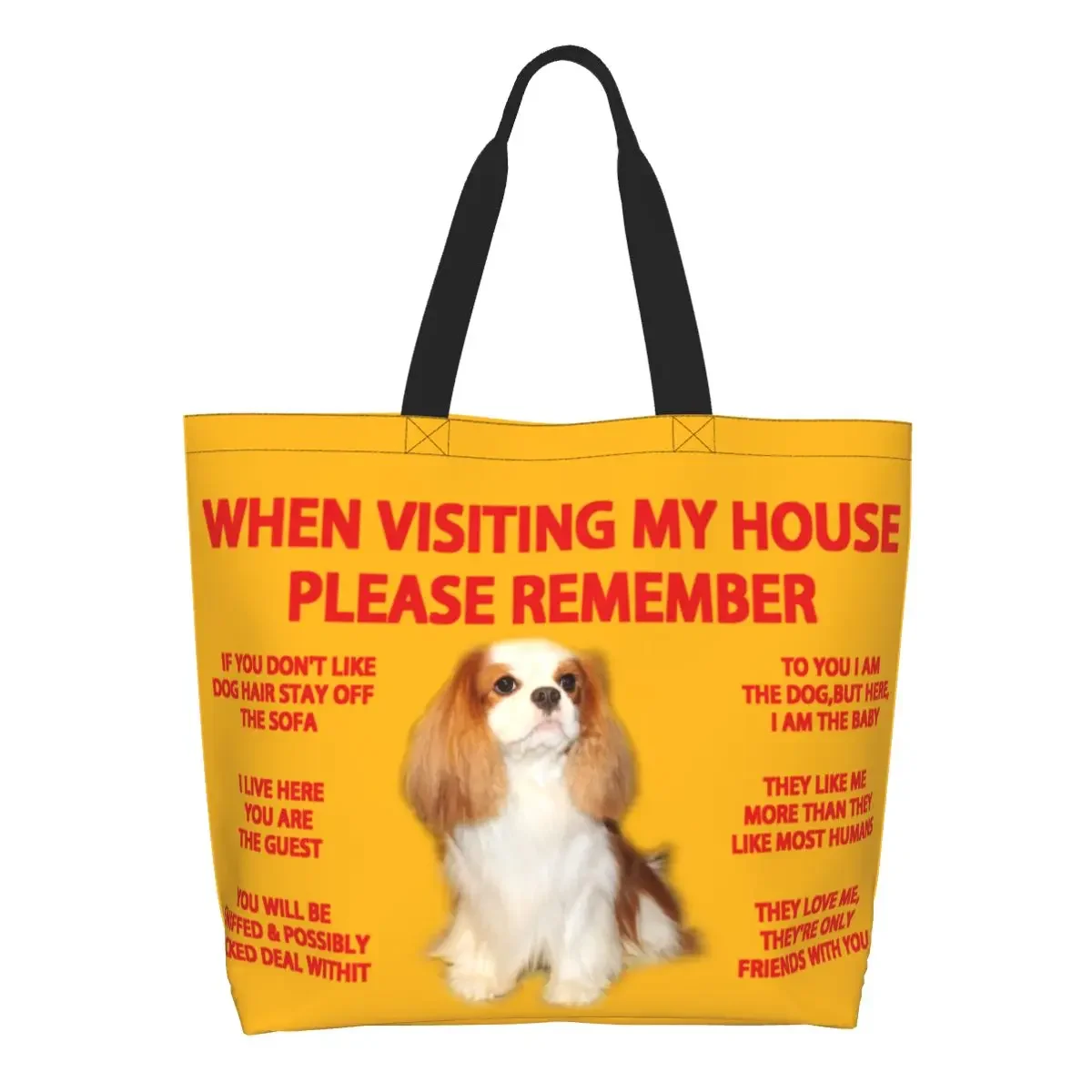 Recycling Cavalier King Charles Spaniel Shopping Bag Women Shoulder Canvas Tote Bag Portable Dog Grocery Shopper Bags