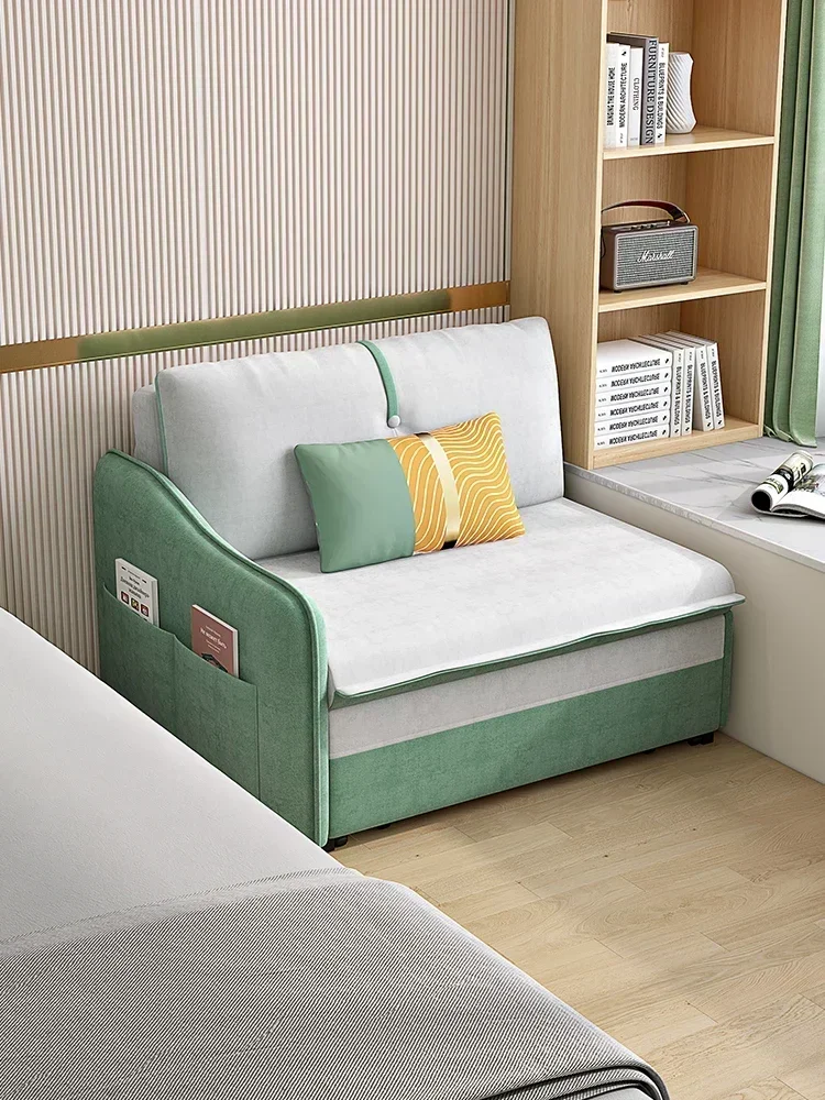 Unilateral armrest storage for children's fabric sofa bed, foldable dual purpose, multifunctional, expandable single bed