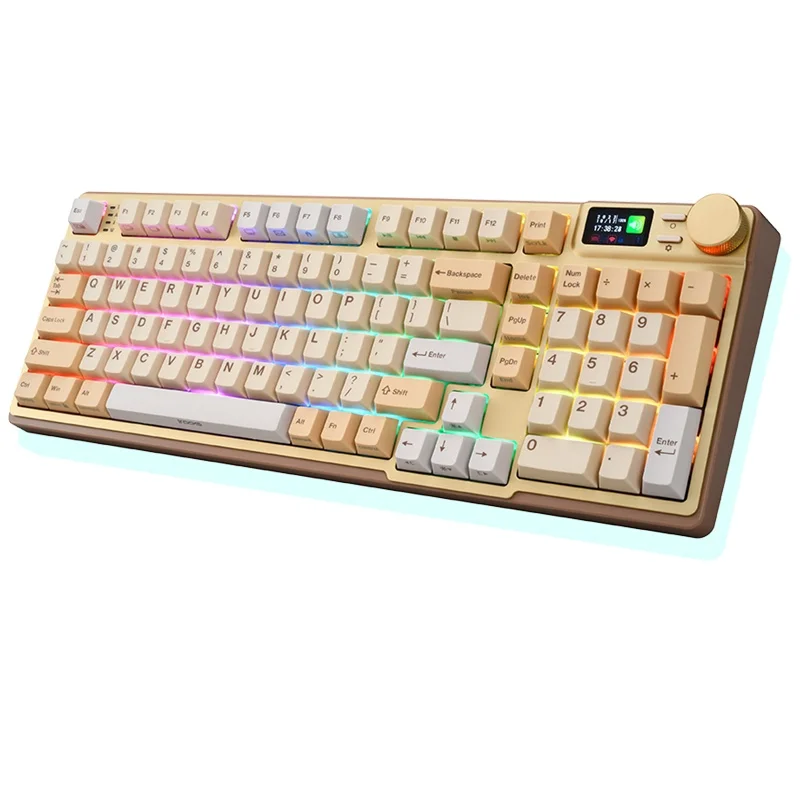 Irocks k85r teclado mecânico sem fio tri modo liga de alumínio botão multifuncional plugue quente rgb teclado para jogos personalizado