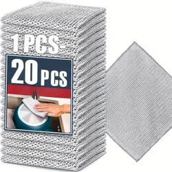 20/1x Steel Wire Cleaning Cloths Double Layer Metal Silver Wire Dishwashing Towels Kitchen Pot Pan Dish Non Stick Oil Rags Cloth