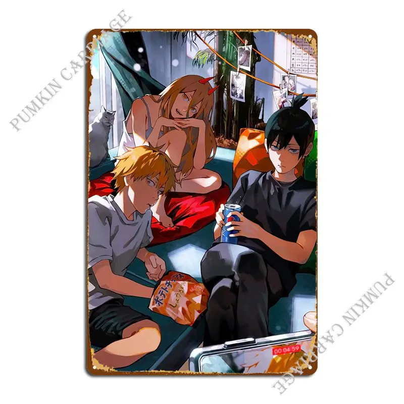 Denji Power Aki Team Metal Plaque Poster Pub Mural Party Mural Kitchen Tin Sign Poster