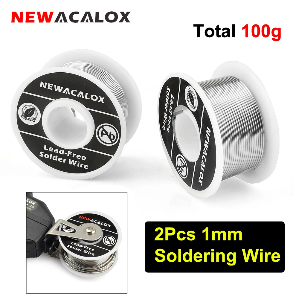 NEWACALOX 2Pcs 100g 1mm Lead-free Solder Wire with Rosin Core Sn63Pb37 Welding Tin Wire Solder Flux Soldering Iron Repair Tools