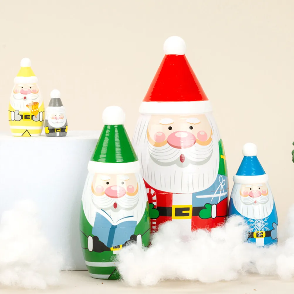 

Набор деревянных матрешек ручной работы, безопасный для детей, праздничное украшение для рабочего стола, рождественские матрешки