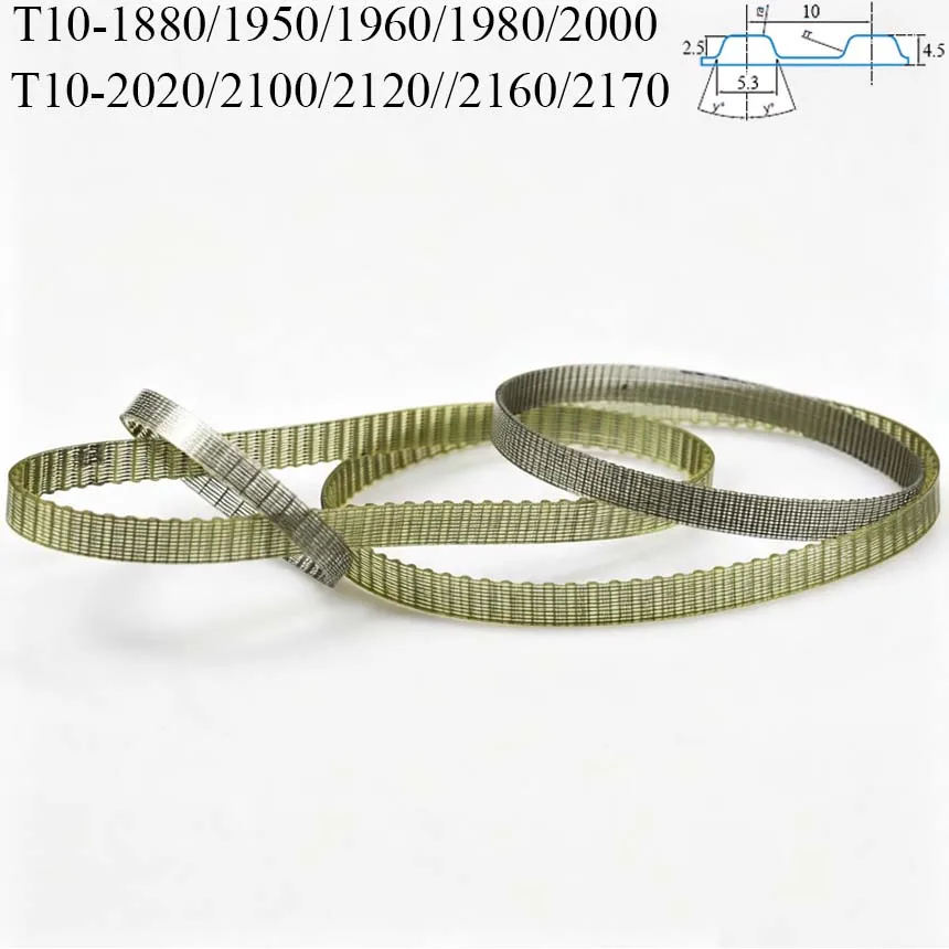 T10-1880/1950/1960/1980/2000/2020/2100/2120/2160/2170 10mm Pitch T10 PU Steel Wire Trapezoidal Cogged Synchronous Timing Belt