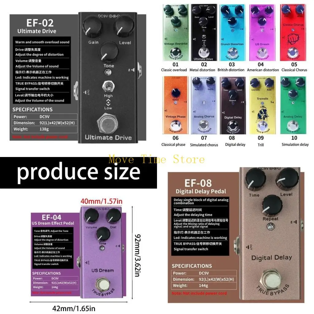 92ME 10 Sound Effects Compact Portable Guitar Vintage Overdrive Effects Pedal
