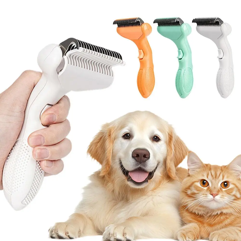 Dual Blade Pet Knot Comb Reduce Shedding Pet Comb Anti-Slip Handle Hair Remover Comb for Dog Cat Shedding & Tangled Fur Clean