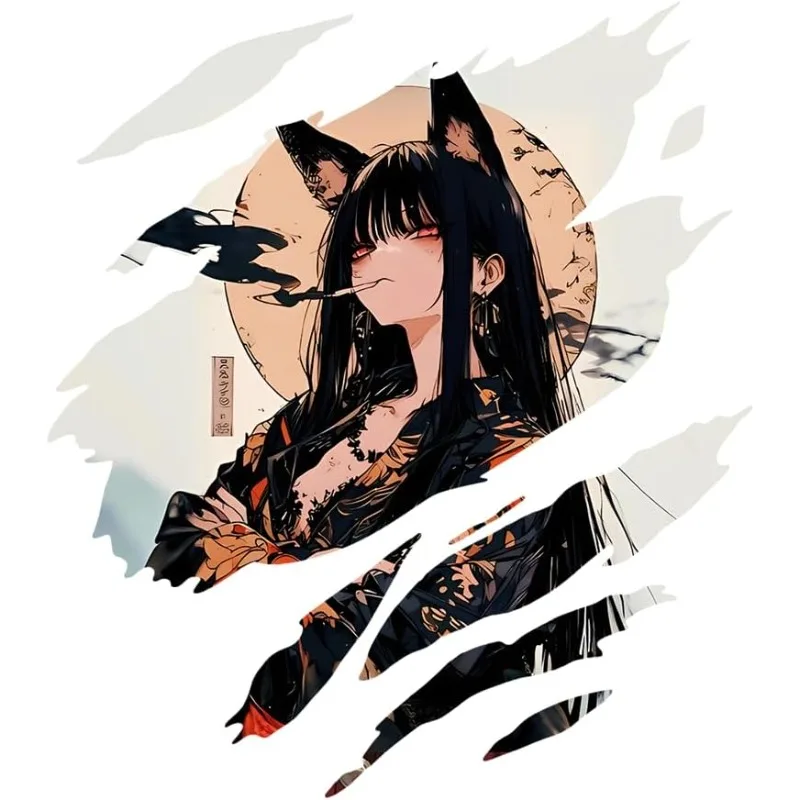 Holographic Japanese Oni Girl Kimono Anime Waterproof Vinyl Sticker for Car Window Laptop Water Bottle Skateboard