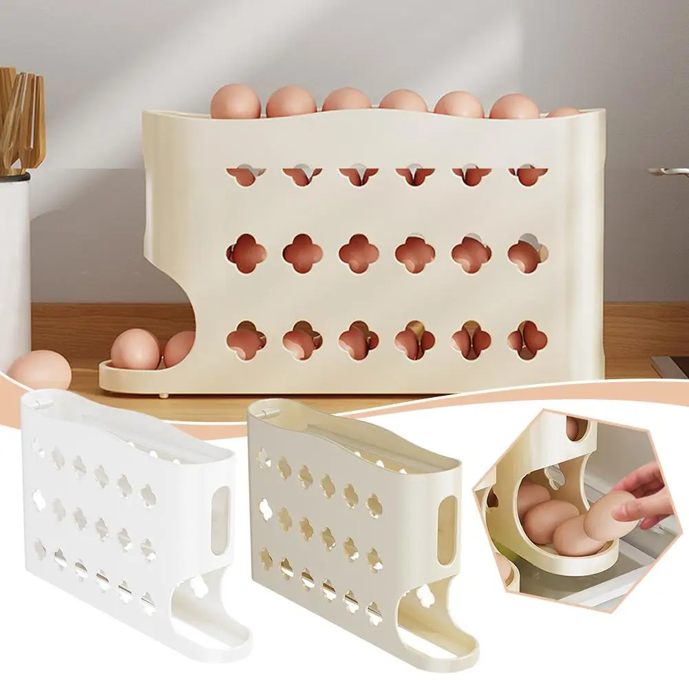 4 Layers Automatic Rolling Egg Holder Rack Fridge Egg Storage Box Container Kitchen Refrigerator Egg Dispenser Fridge Organizer