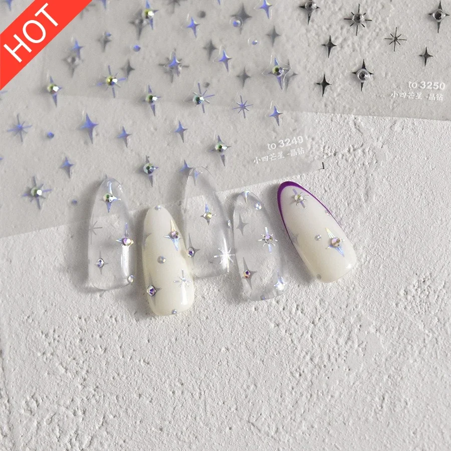 Silver Star Nail Art Stickers Self-Adhesive Holographic Metallic 3D Nail Decals Luxury Shiny Starry Manicure Decor For Women