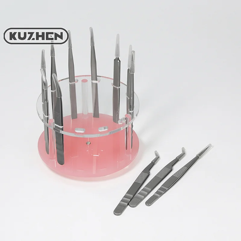 12 Holes Eyelash Extension Tweezers Storage Holder Rotatable Display Stand Acrylic Lash Tattoo Makeup Tools Applicator Shelf