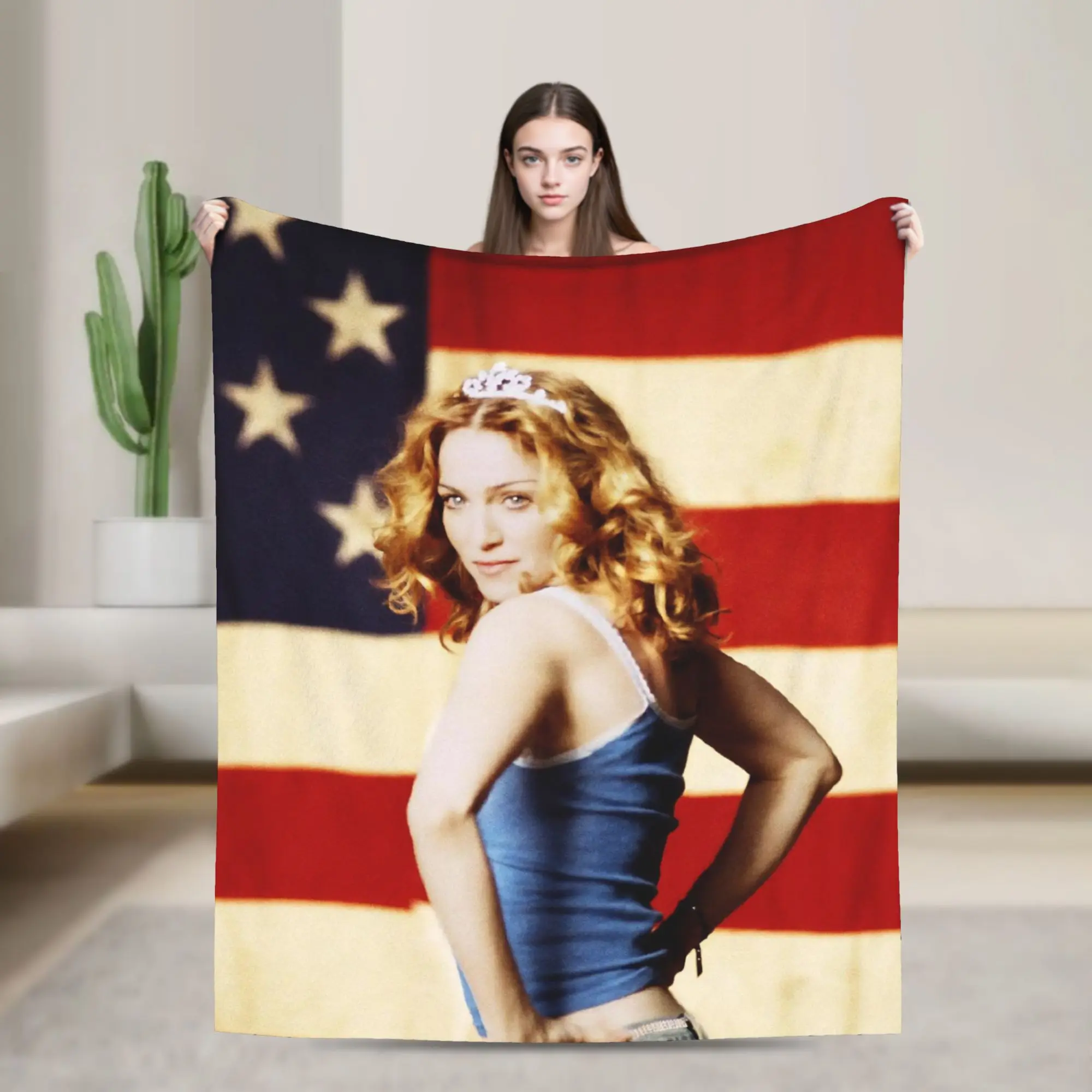 M-Madonna 80s Singer America Blanket Wool Vintage Warm Throw Blanket for Coverlet Textile Decor