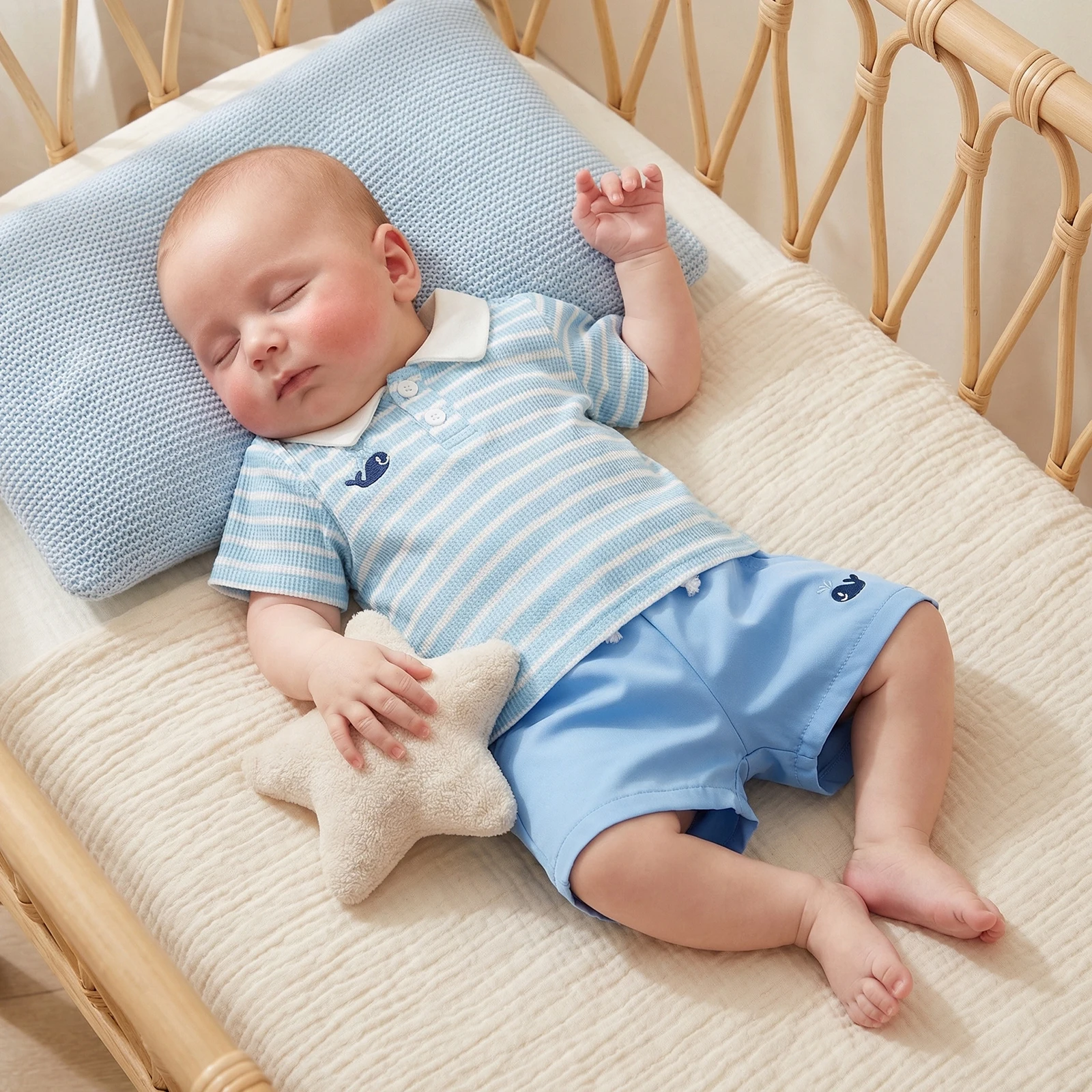 1-4Y Toddler Baby Boys Summer Outfit Fashionable Whale Embroidery Short Sleeve Striped t Shirt Tops with Shorts 2Pcs Boys Set