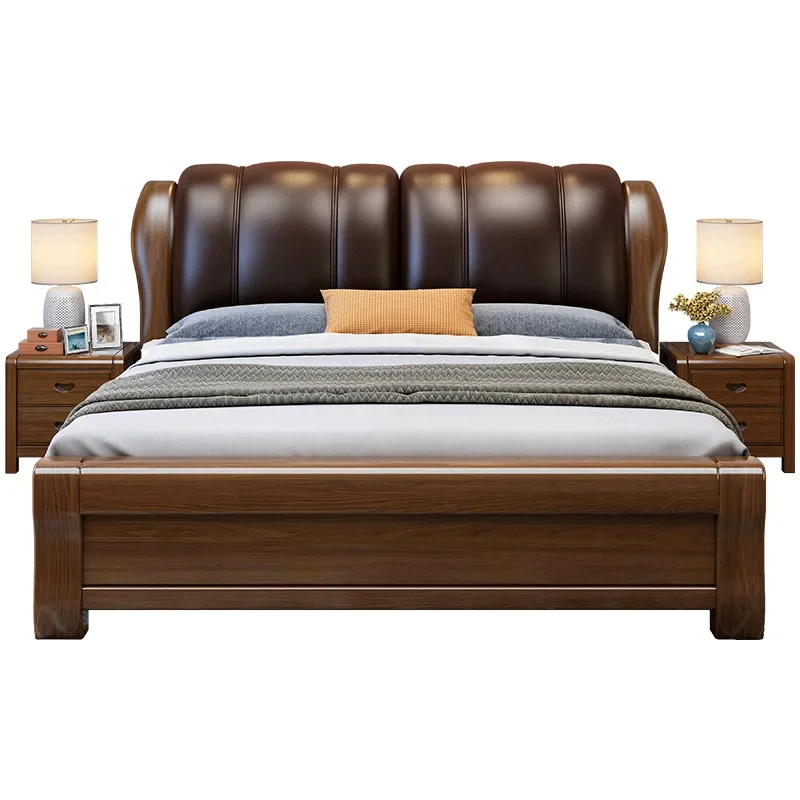 

Walnut, solid wood, bed master bedroom, modern, simple, light luxury bed, soft bag bed, large bed, Chinese wedding bed