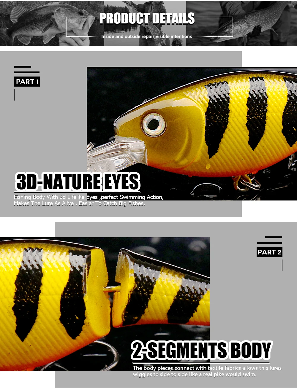 Agoie Deep Diving Wobbler Jointed Swimbait für Barschangeln 105 mm 15 g schwimmende Wobbler mit Rasseln für Hecht-Angelköder – Detail 5