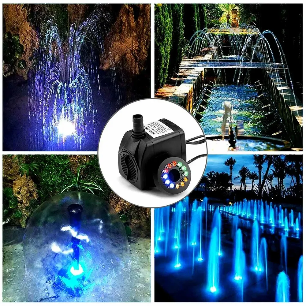 D2 Submersible Water Pump With 12 Led 15w Underwater Lights Noise Reduction Fountain Swimming Pool Pond Tank Electric Water Pump