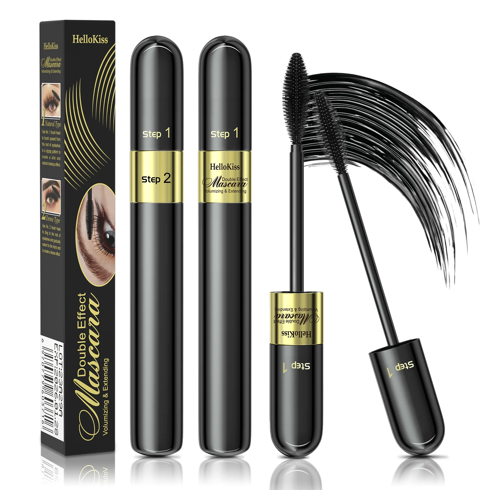 Mascara en Fiber de soie 2 en 1, brosse pour les yeux, imperméable, noir, épais, recourbe-cils, encre d'allongement, Extension, Rimel, Volume