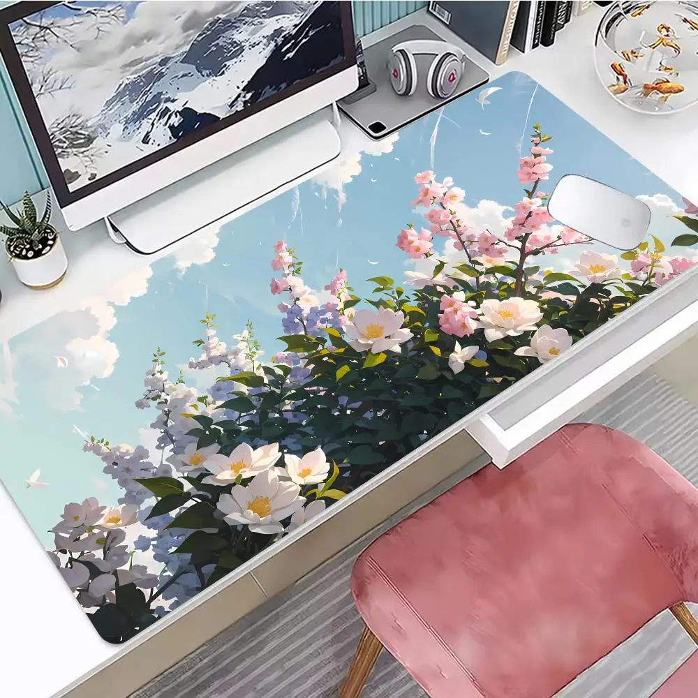 

Nice Pink White Flowers Mouse Pad Gaming Mouse Pad, Mouse Pad with Edges and Non-Slip Rubber Base, Extended Mouse Pad