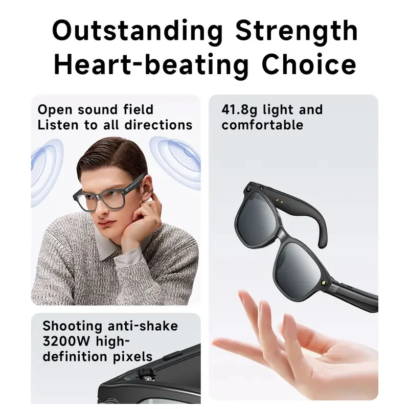 Smart Glasses Take Photo Video Record Real-time Translation Bluetooth Call Glasses Voice Assistant Music Playback Sunglasses