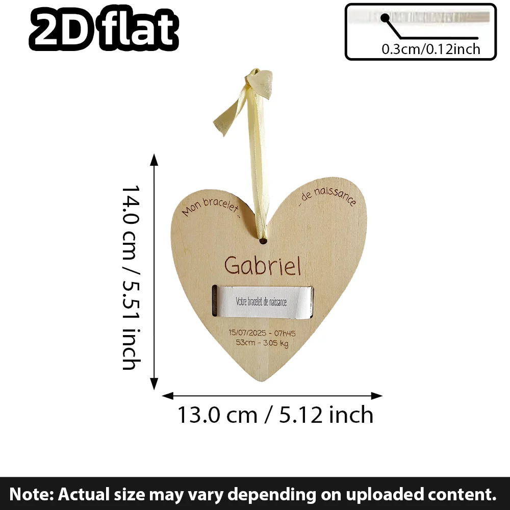 1 قطعة حامل سوار خشبي مخصص على شكل قلب ، عرض ذاكرة ميلاد الطفل ، هدية تذكار شخصية للآباء الجدد