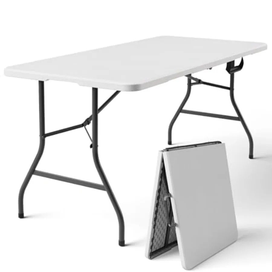

Folding Table 5FT Foldable Picnic Table with Carrying Handle Heavy Duty Fold-in-Half Portable Table for Weddings Camping RV Tra