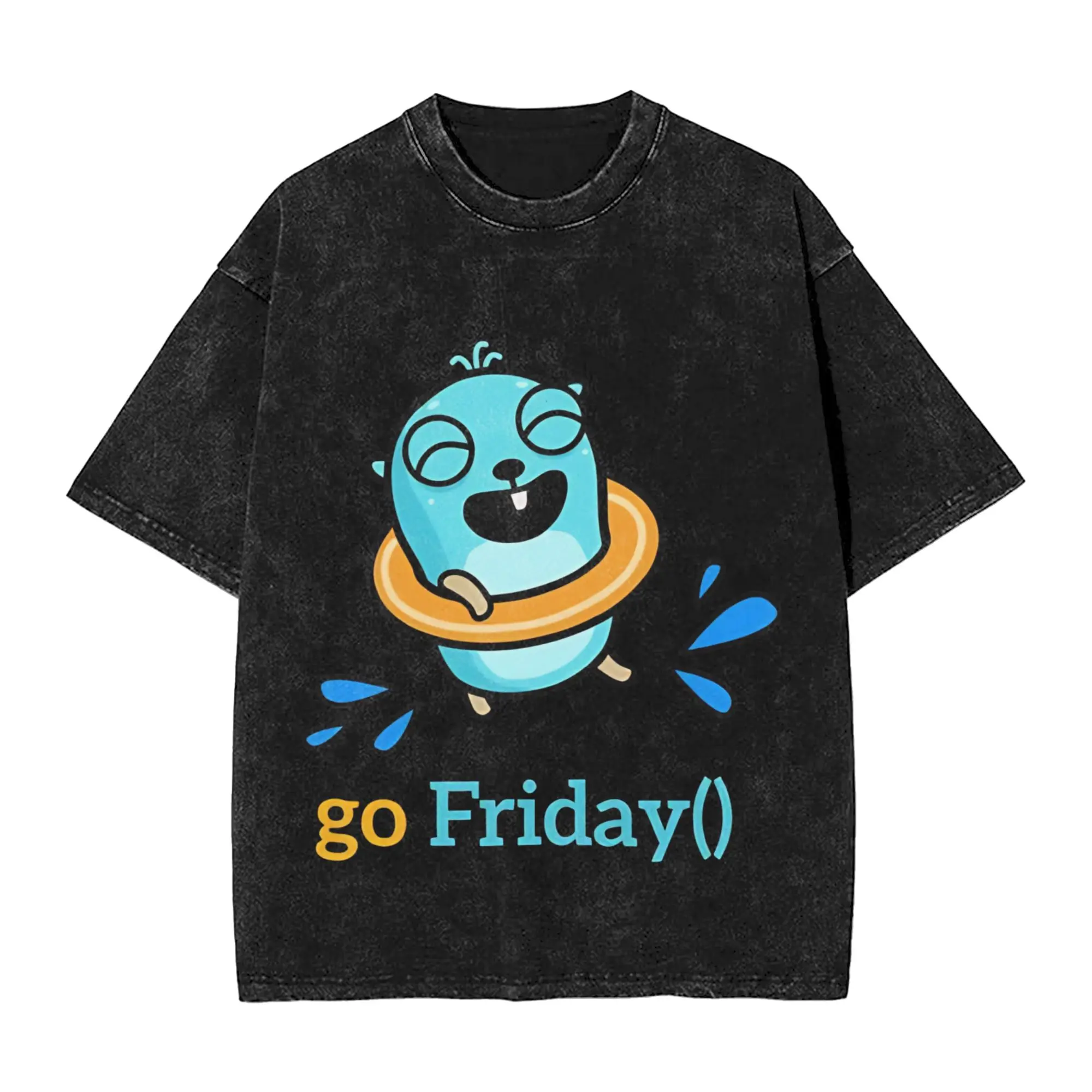 golang gopher friday  Merch Washed T Shirt for Men Women Streetwear Hip Hop T-Shirt Summer  Tees Tops Short Sleeve