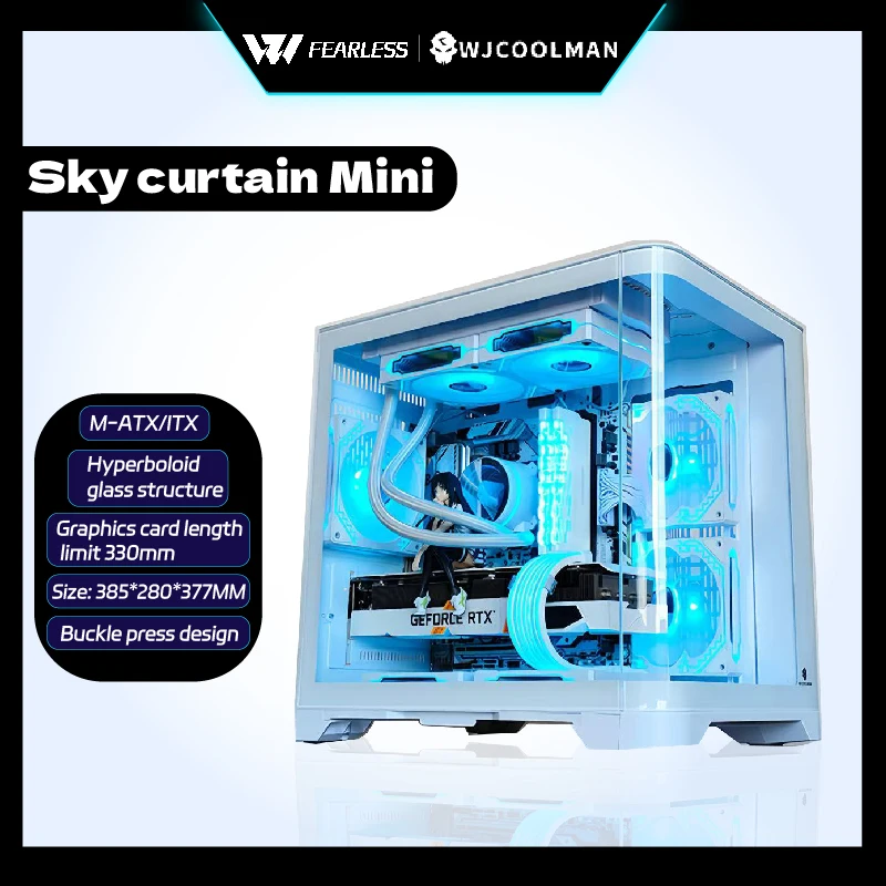

Корпус для ПК WJCOOLMAN Sky curtain Mini MATX/ITX с гиперболоидным стеклом, панорамным видом, поддержкой водяного охлаждения 240 мм, для геймеров.