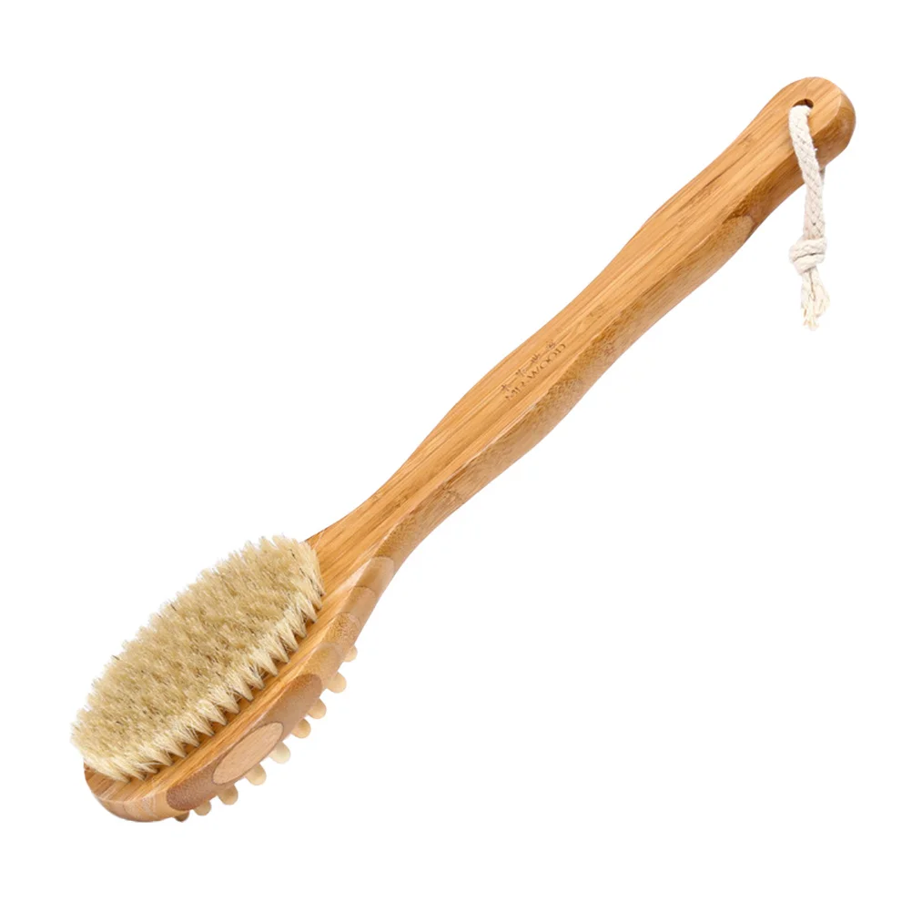 

1Pcs Double-Sided Massage Brush Long Handle Natural Wood Handle Body Care Brush Exfoliate Skin Clean Oil Dirt Pores Bath Shower