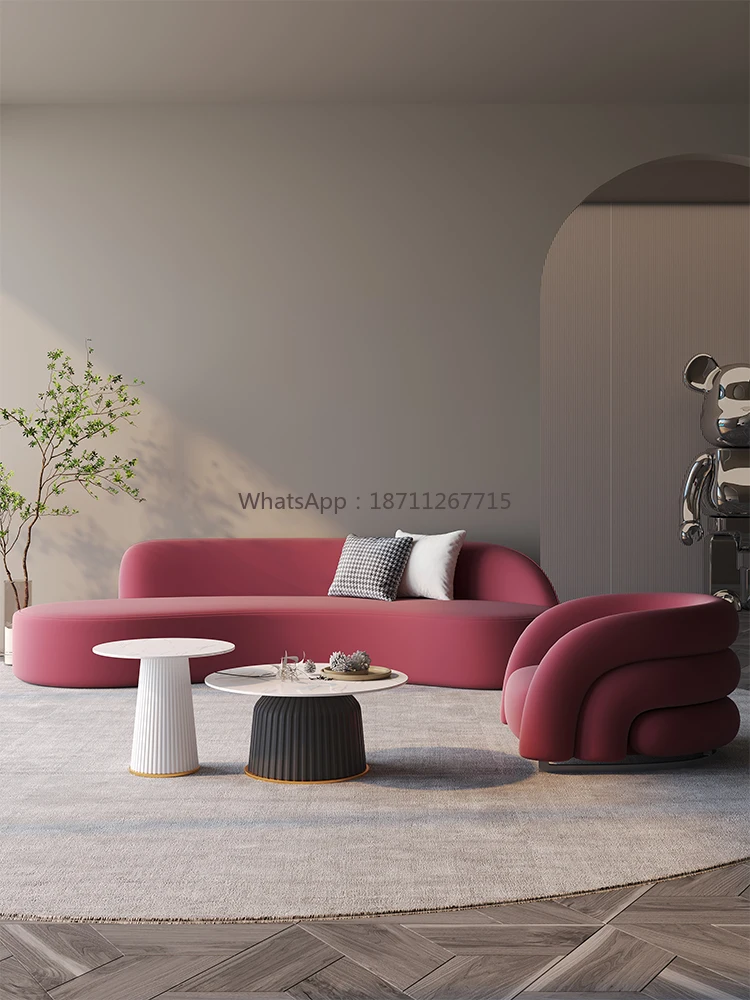 

Curved sofa special-shaped small apartment burgundy clothing store beauty salon office hotel lobby