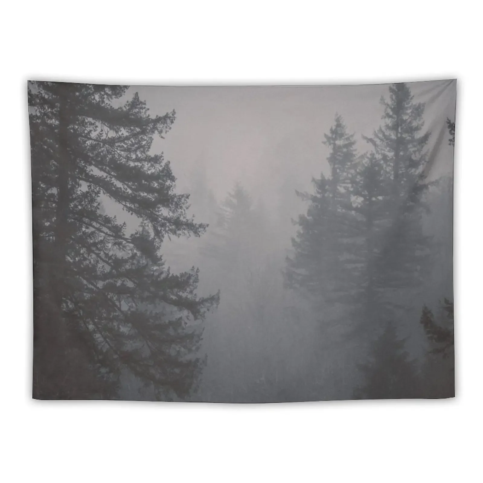 Forest Fog - Black and White Trees on a Mountain Foggy Trees Mountains Forest Pacific Northwest Wall Tapestry