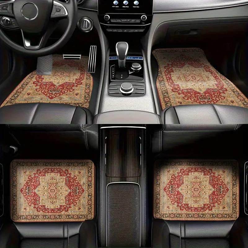 2D.4pcs Bohemian Style Elements Car Mats Suitable For Front And Rear Seat Protection Of All Vehicles, Fashionable And Durable C