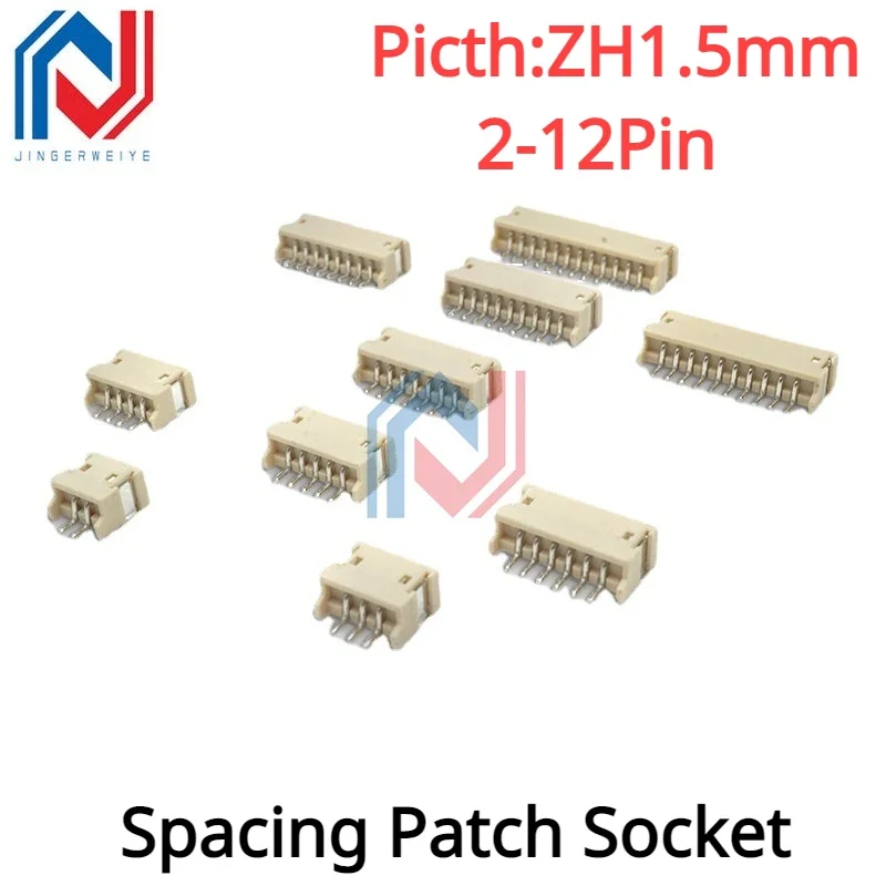 20Pcs/lot Lying Sticker Zh1.5mm Spacing Patch Socket 2P/3P/4P/5P/6p-12p High Temperature Resistant Connector