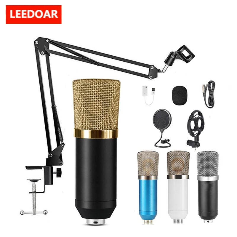 LEEDOAR BM700 Condenser Microphone Set Portable Sound Card Studio Music Noise Reduction Voice Live Broadcast for Phone PC Record