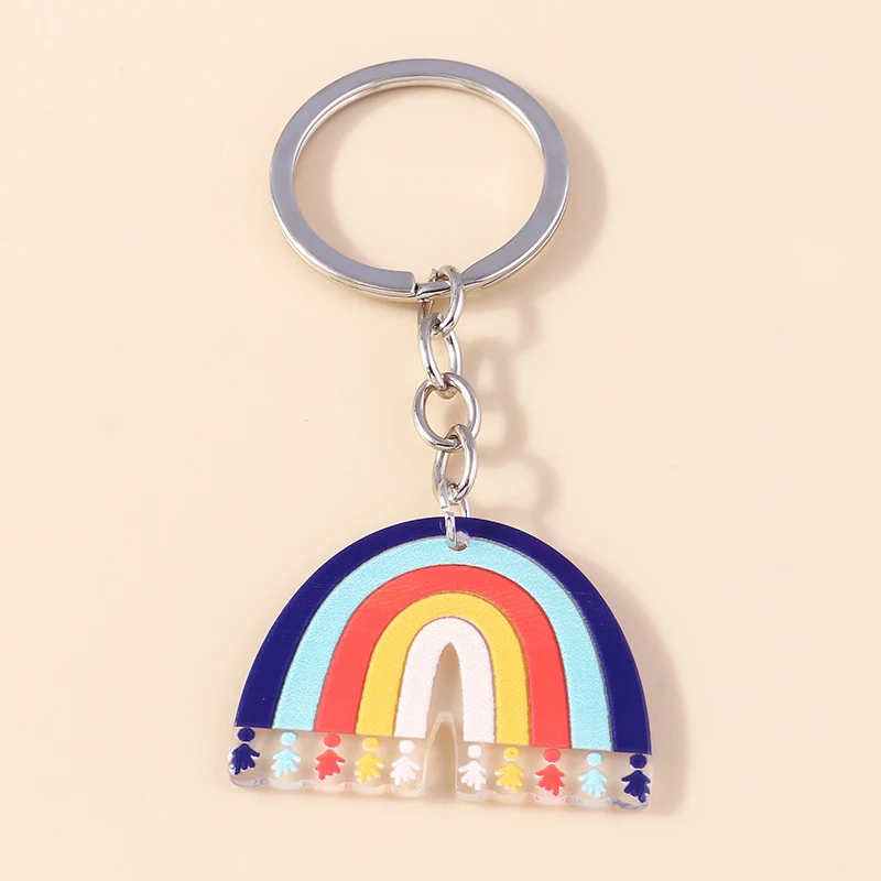 Lovely Resin Rainbow  Keychain Smile Face Cloud Key Ring Pedants for Car Keyholder Handbag Decor Charm DIY Jewelry Gifts