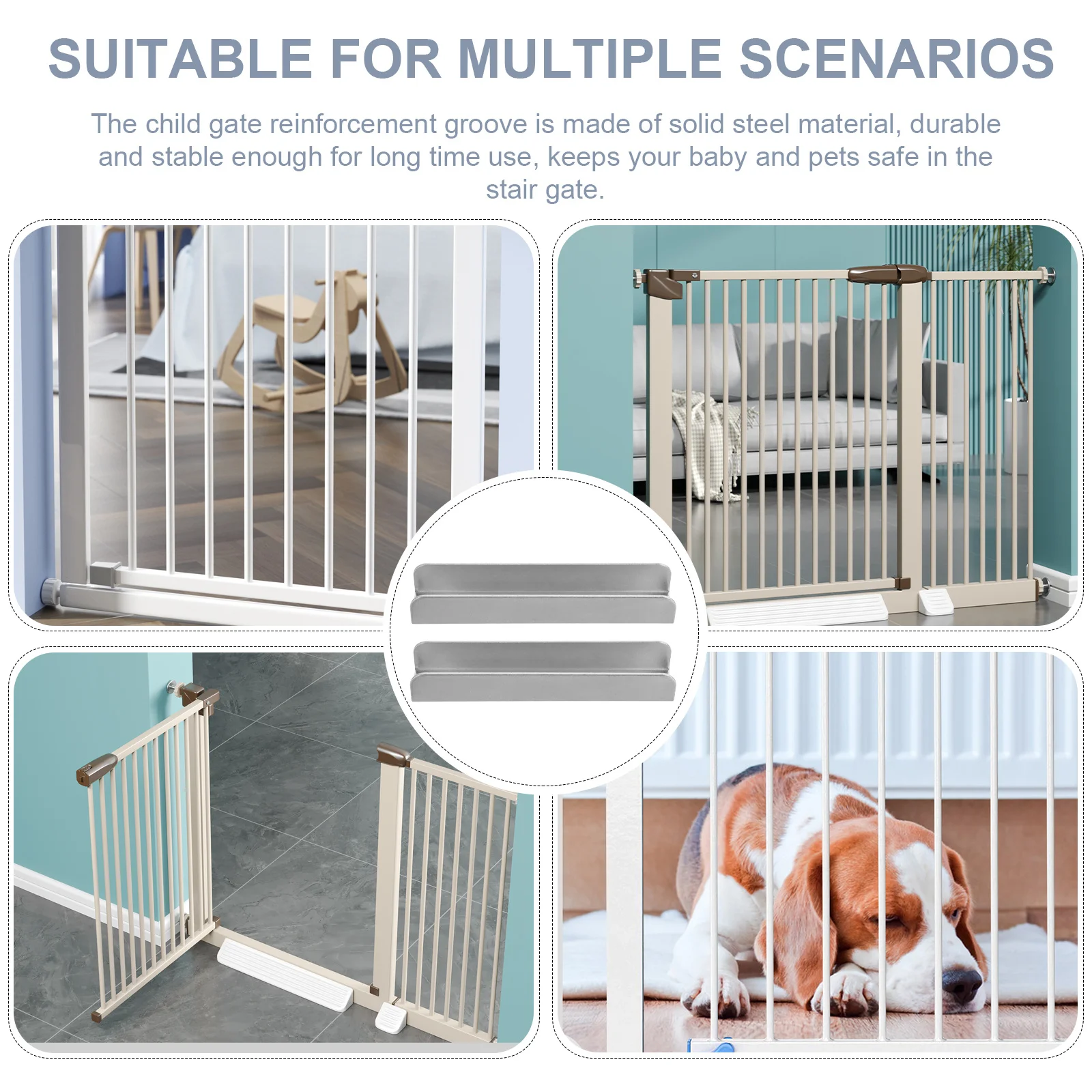 

2Pcs Pet Gate Reinforcement Groove Heavy Duty Steel for Baby Gates Stair Safety Indoor Doorway Multi Use Fence Support