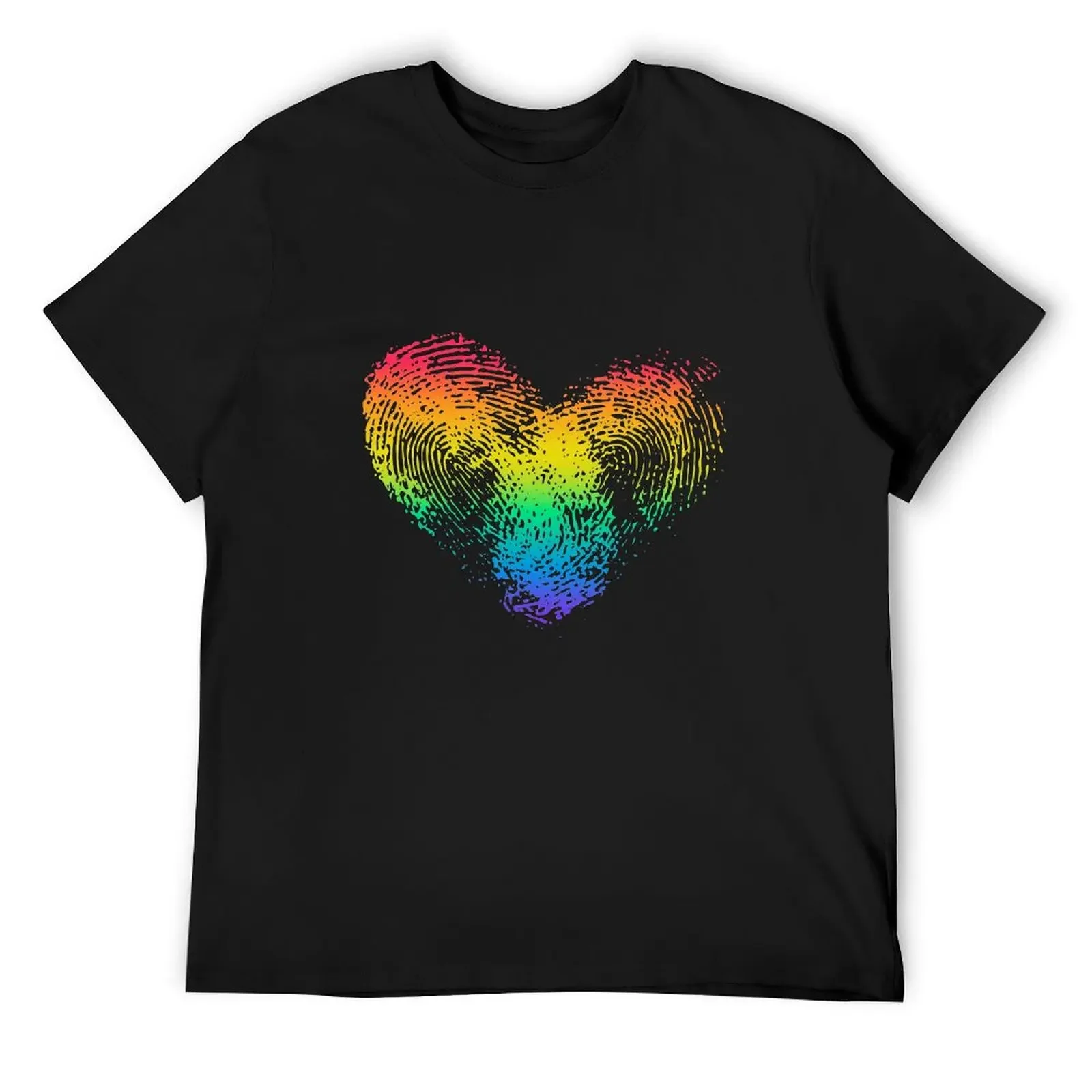 Conceptual print with fingerprint rainbow heart T-Shirt vintage anime shirt Short sleeve tee anime tshirt men graphic t shirts