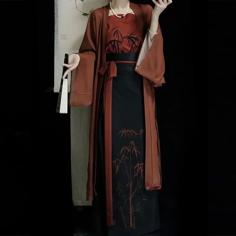 2 Colors Original Song Dynasty Ink Painting Hanfu Dress Women Summer Elegant Casual Suit 3pcs Masquerade Ball Dresses  Kimono