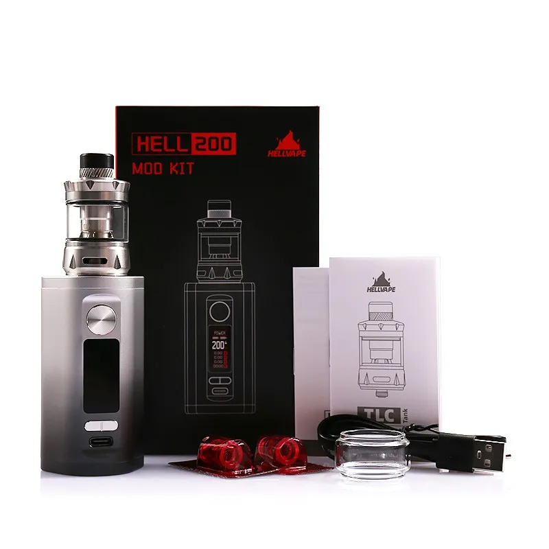 New Releases Original Vape Hellvape Hell200 Kit 200W LCD Display 510 Thread 7 Output Modes 18650 Battery Electronic Cigarette